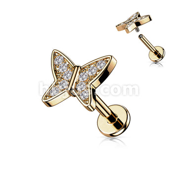 CZ Paved Butterfly Top on Internally Threaded 316L Surgical Steel Flat... - Image 4