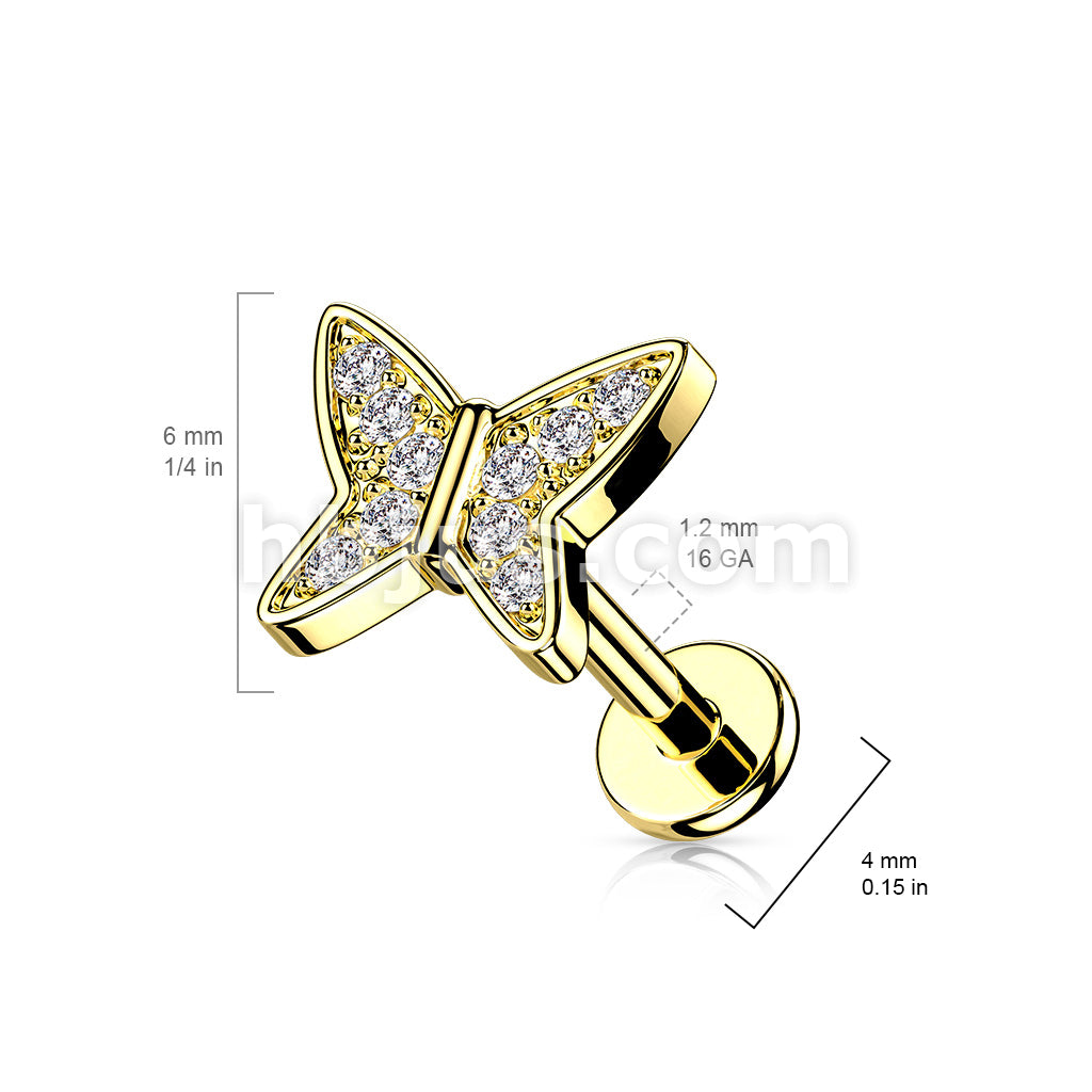 CZ Paved Butterfly Top on Internally Threaded 316L Surgical Steel Flat... - Image 5