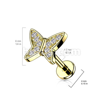CZ Paved Butterfly Top on Internally Threaded 316L Surgical Steel Flat... - Image 5