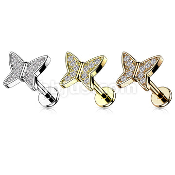 CZ Paved Butterfly Top on Internally Threaded 316L Surgical Steel Flat... - Image 6