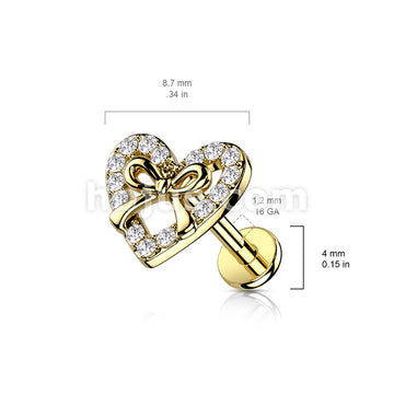 CZ Paved Heart With Ribbon Center Top on Internally Threaded 316L... - Image 5