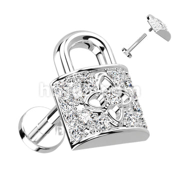 CZ Paved Lock Top on Internally Threaded 316L Surgical Steel Flat Back... - Image 2