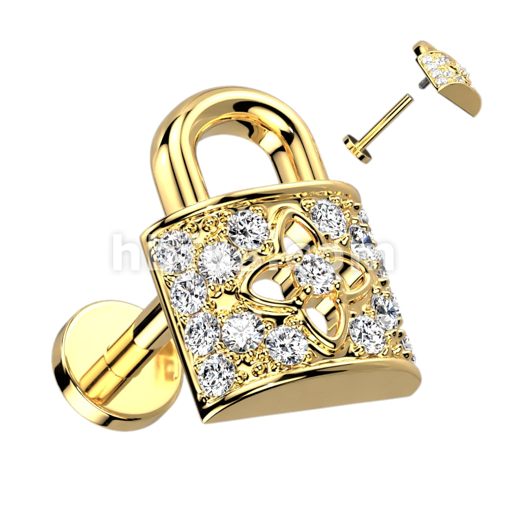 CZ Paved Lock Top on Internally Threaded 316L Surgical Steel Flat Back... - Image 3