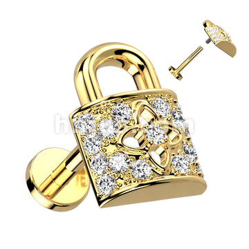 CZ Paved Lock Top on Internally Threaded 316L Surgical Steel Flat Back... - Image 3