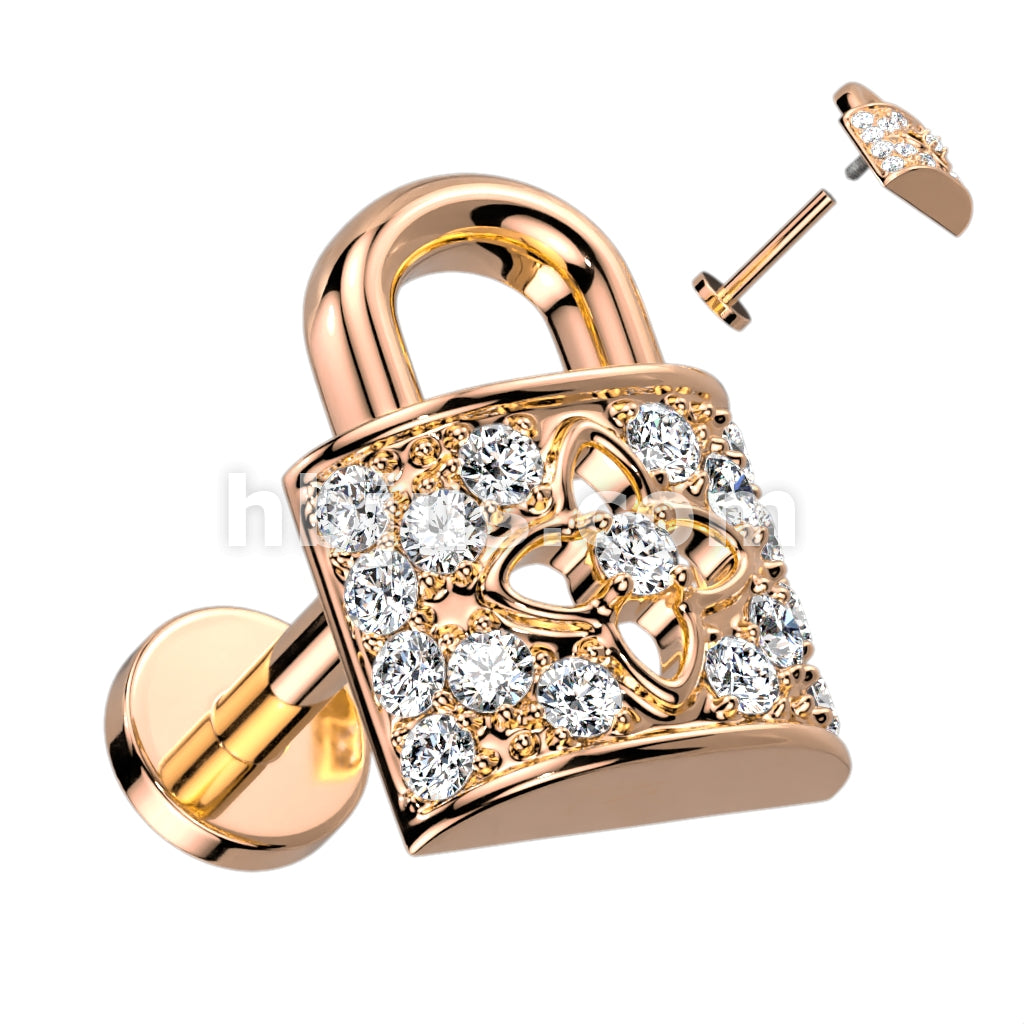 CZ Paved Lock Top on Internally Threaded 316L Surgical Steel Flat Back... - Image 4