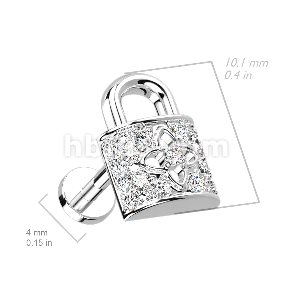 CZ Paved Lock Top on Internally Threaded 316L Surgical Steel Flat Back... - Image 5