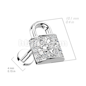 CZ Paved Lock Top on Internally Threaded 316L Surgical Steel Flat Back... - Image 5