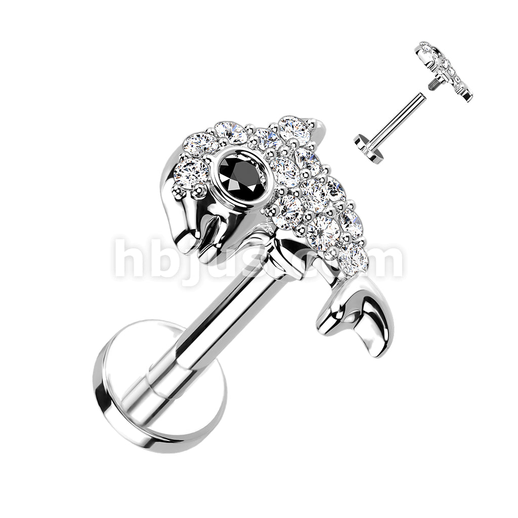 CZ Paved Dolphin Top on Internally Threaded 316L Surgical Steel Flat... - Image 2