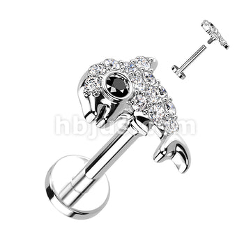 CZ Paved Dolphin Top on Internally Threaded 316L Surgical Steel Flat... - Image 2