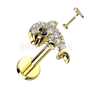 CZ Paved Dolphin Top on Internally Threaded 316L Surgical Steel Flat... - Image 3
