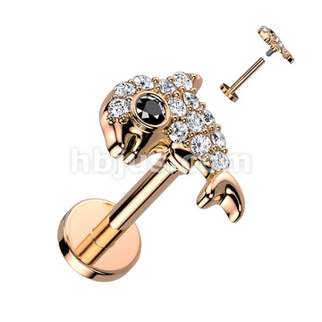 CZ Paved Dolphin Top on Internally Threaded 316L Surgical Steel Flat... - Image 4