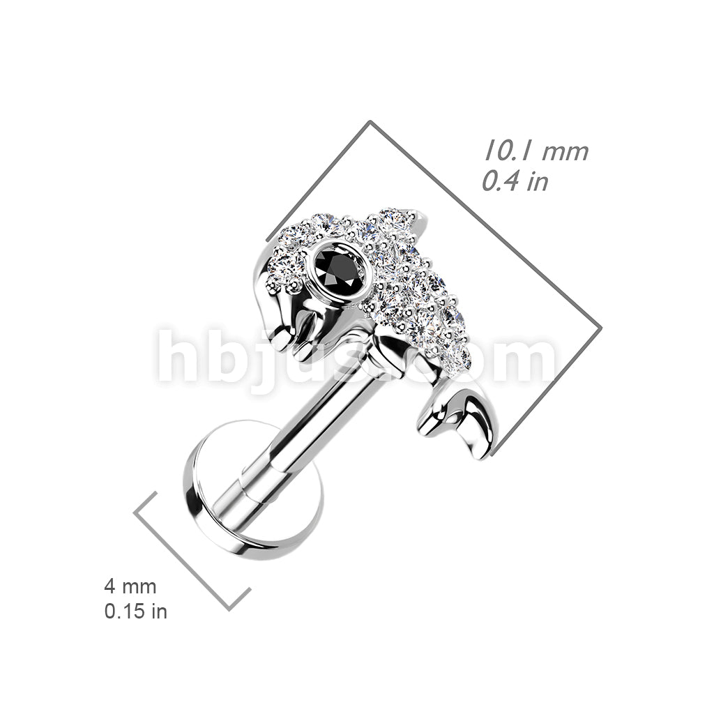 CZ Paved Dolphin Top on Internally Threaded 316L Surgical Steel Flat... - Image 5