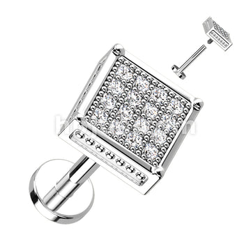 CZ Paved Square Top on Internally Threaded 316L Surgical Steel Flat... - Image 2