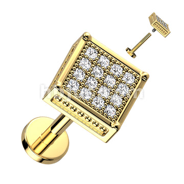 CZ Paved Square Top on Internally Threaded 316L Surgical Steel Flat... - Image 3