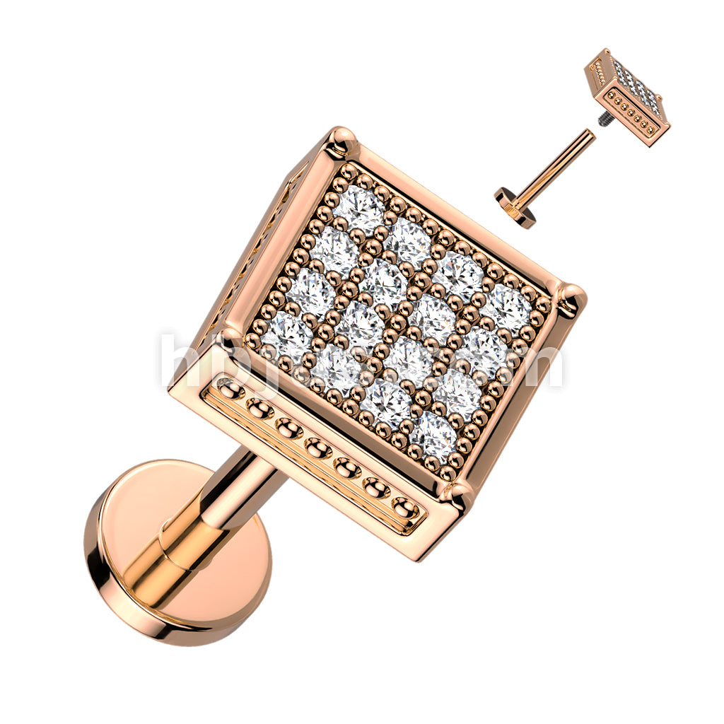 CZ Paved Square Top on Internally Threaded 316L Surgical Steel Flat... - Image 4