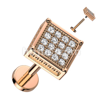 CZ Paved Square Top on Internally Threaded 316L Surgical Steel Flat... - Image 4
