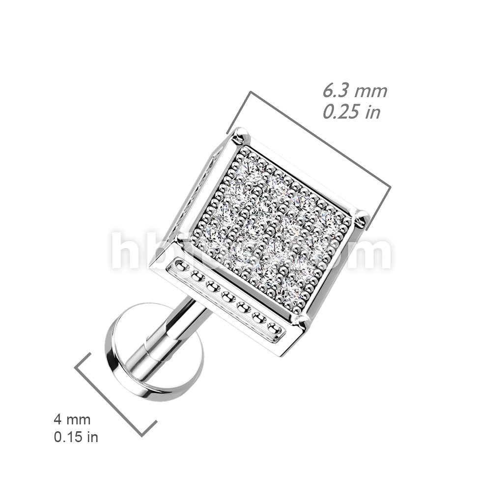 CZ Paved Square Top on Internally Threaded 316L Surgical Steel Flat... - Image 5