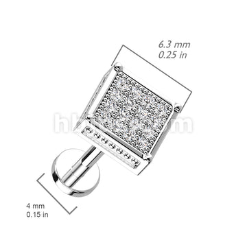 CZ Paved Square Top on Internally Threaded 316L Surgical Steel Flat... - Image 5