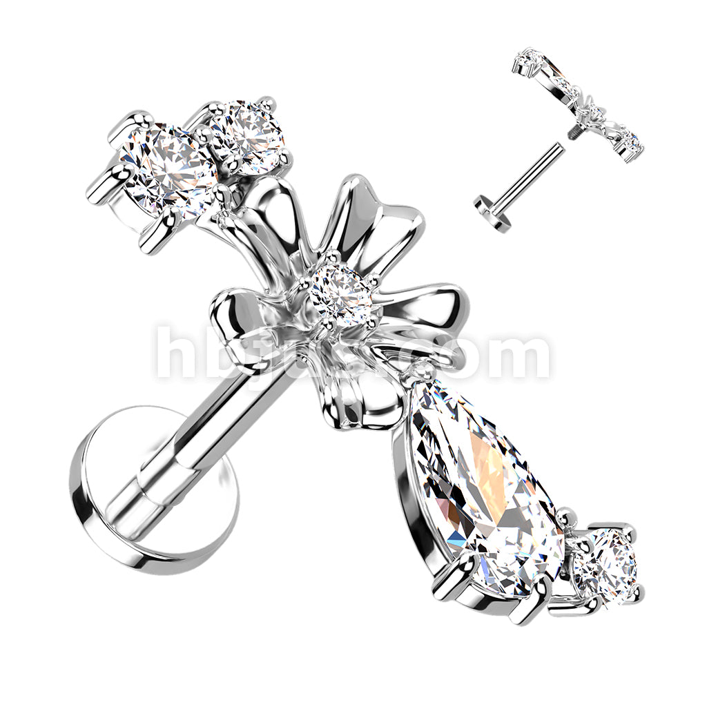 CZ Center Flower With CZ Vine Internally Threaded 316L Surgical Steel... - Image 2