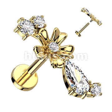CZ Center Flower With CZ Vine Internally Threaded 316L Surgical Steel... - Image 3