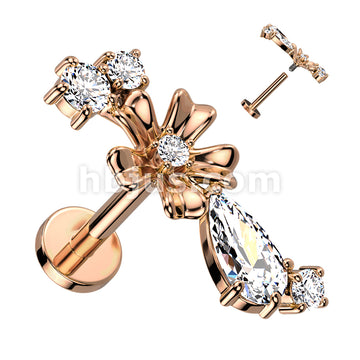 CZ Center Flower With CZ Vine Internally Threaded 316L Surgical Steel... - Image 4