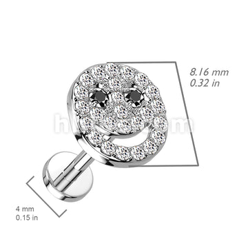 CZ Paved Smiley Face With Black CZ Eyes on Internally Threaded 316L... - Image 3