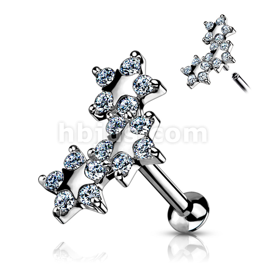 5 CZ Triple Star Top on Internally Threaded 316L Surgical Steel Flat... - Image 3