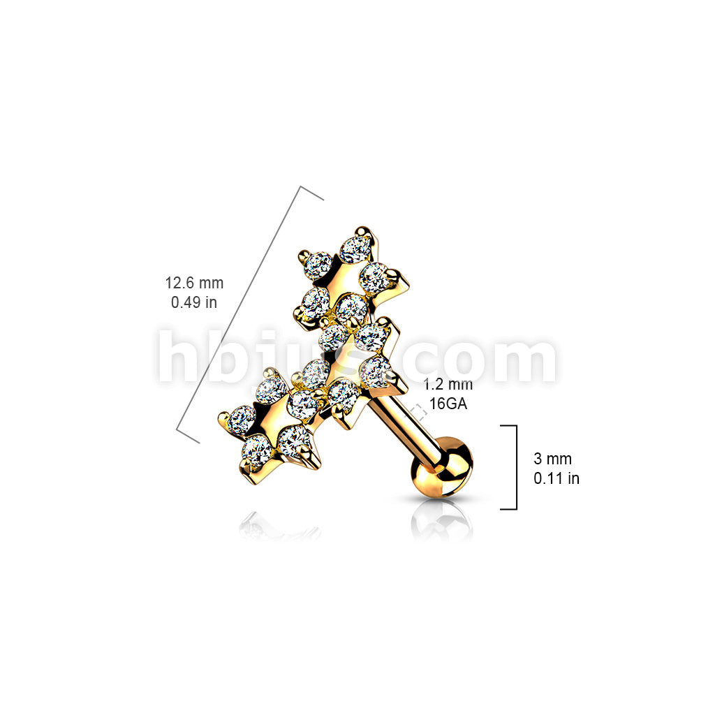 5 CZ Triple Star Top on Internally Threaded 316L Surgical Steel Flat... - Image 6