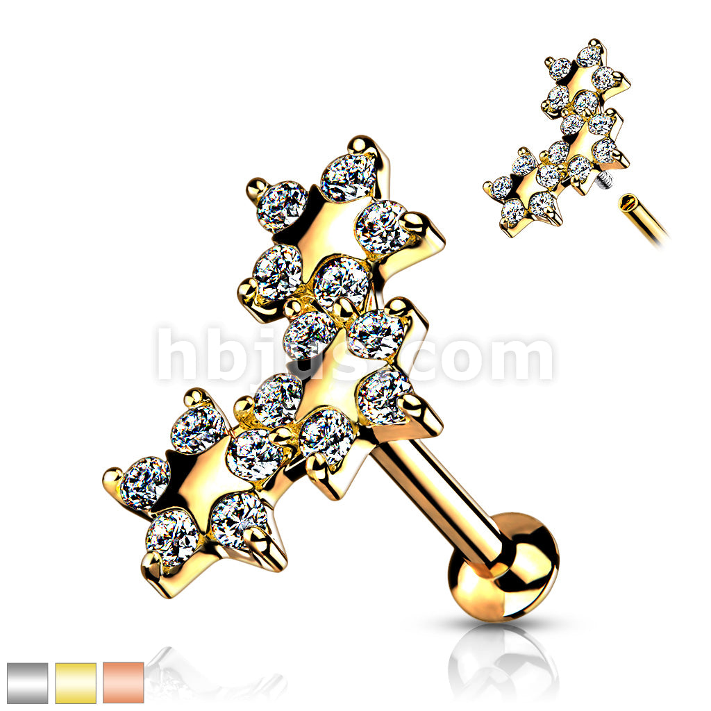 5 CZ Triple Star Top on Internally Threaded 316L Surgical Steel Flat... - Image 2