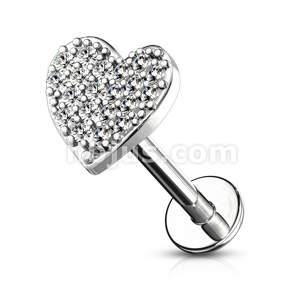 CZ Paved Curved Heart Top Internally Threaded 316L Surgical Steel... - Image 3
