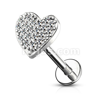 CZ Paved Curved Heart Top Internally Threaded 316L Surgical Steel... - Image 3