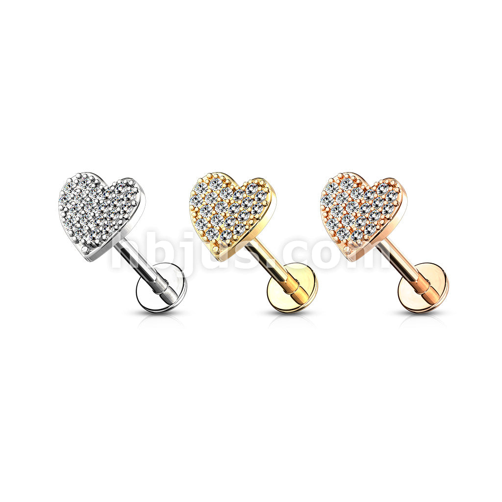 CZ Paved Curved Heart Top Internally Threaded 316L Surgical Steel... - Image 7