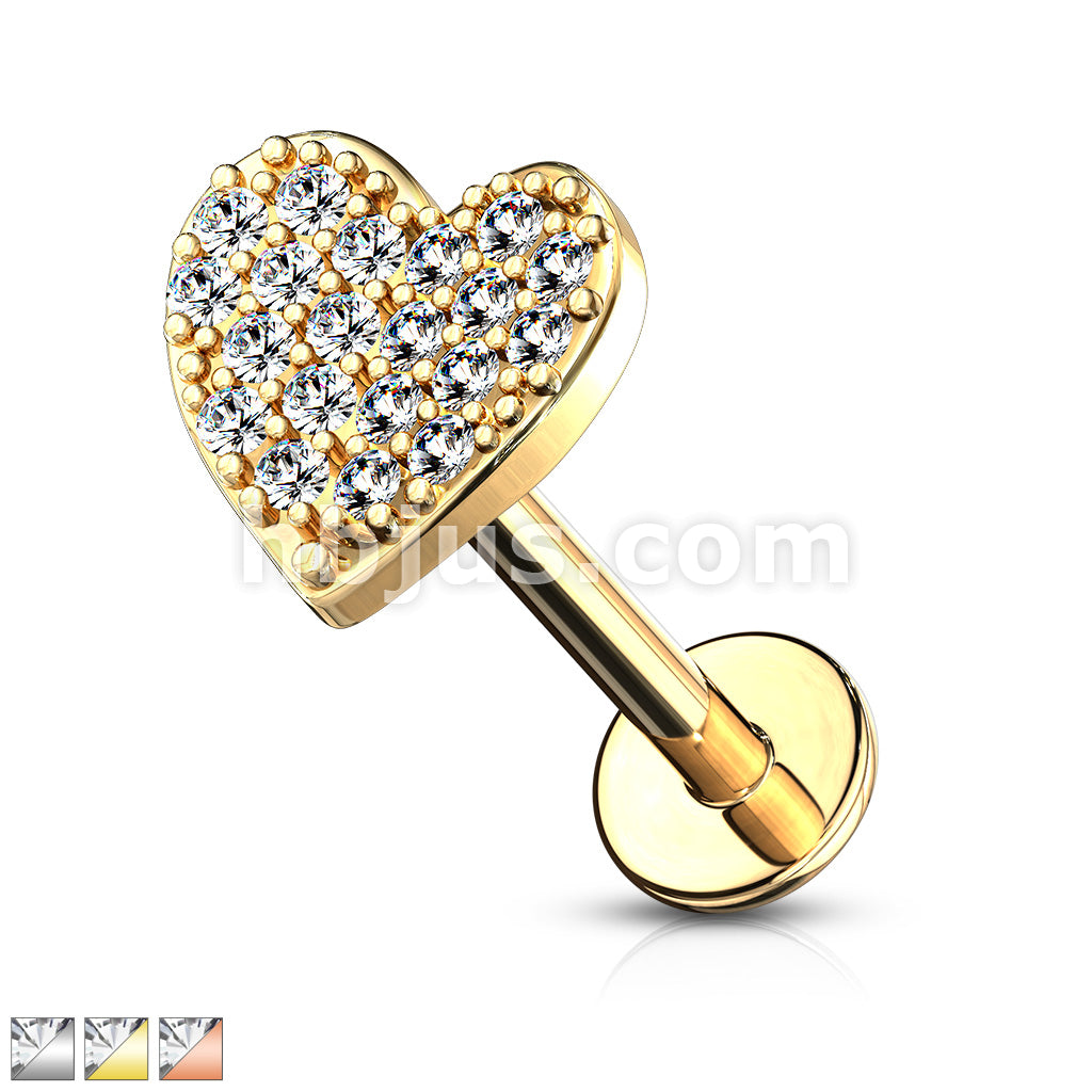 CZ Paved Curved Heart Top Internally Threaded 316L Surgical Steel... - Image 2