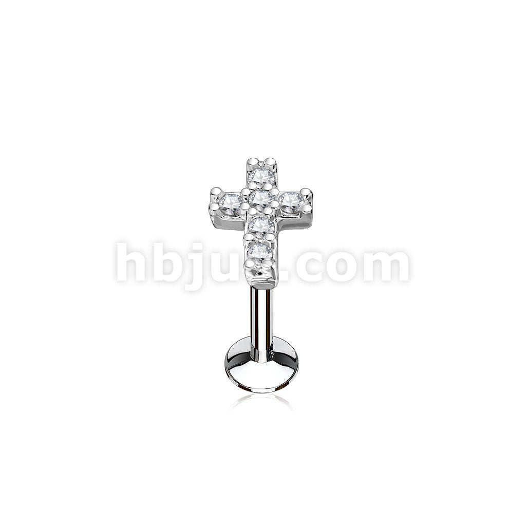 316L Surgical Steel CZ Cross Top 316L Surgical Steel Internally... - Image 2
