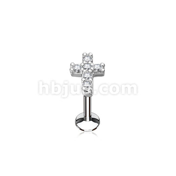 316L Surgical Steel CZ Cross Top 316L Surgical Steel Internally... - Image 2