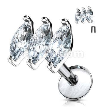 Triple Marquise CZ Prong Set Top 316L Surgical Steel Internally... - Image 3