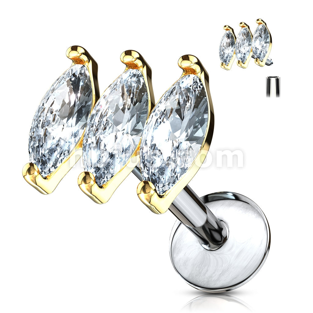 Triple Marquise CZ Prong Set Top 316L Surgical Steel Internally... - Image 2