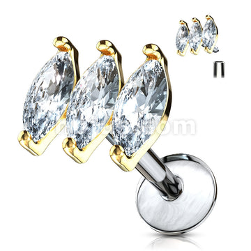 Triple Marquise CZ Prong Set Top 316L Surgical Steel Internally... - Image 2