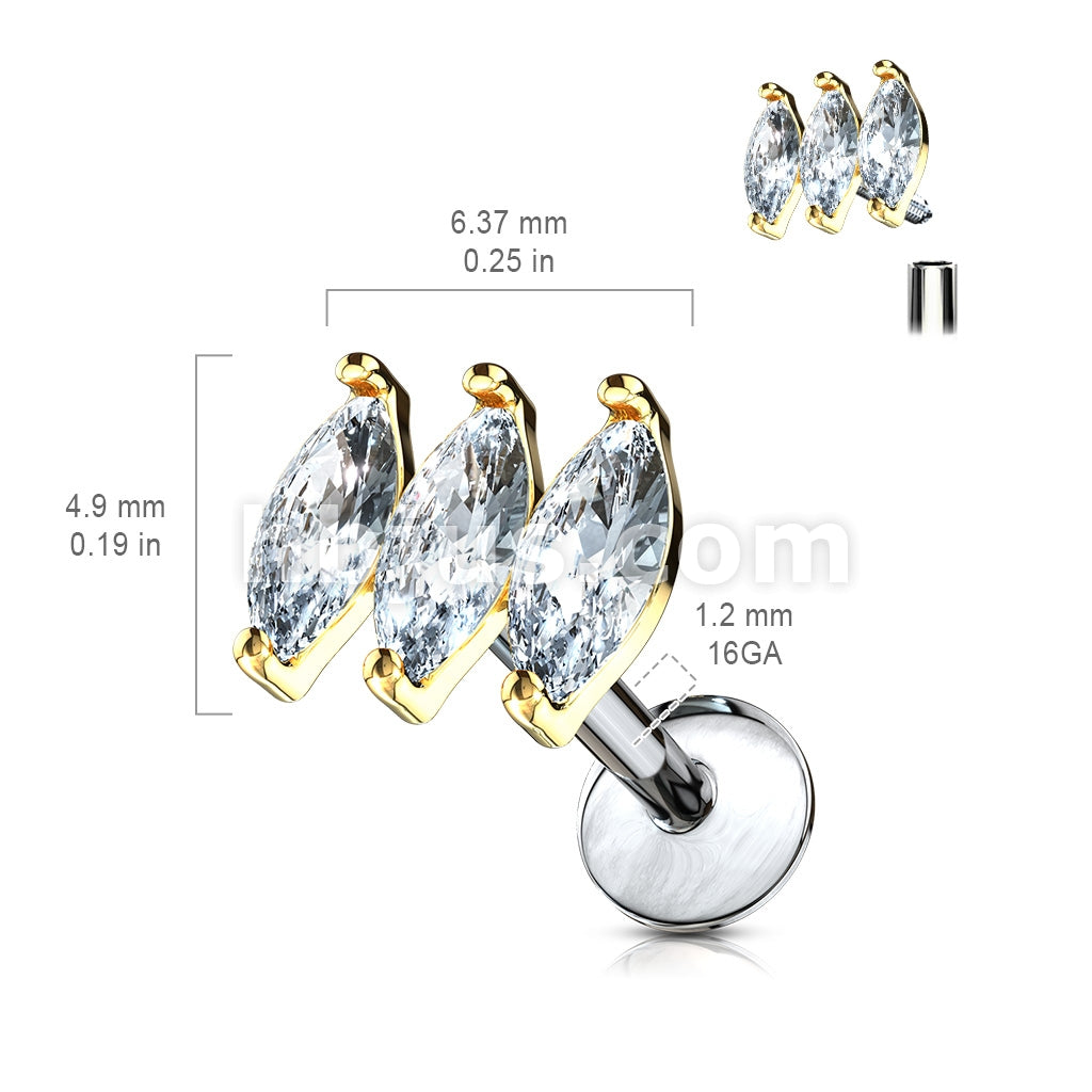 Triple Marquise CZ Prong Set Top 316L Surgical Steel Internally... - Image 4