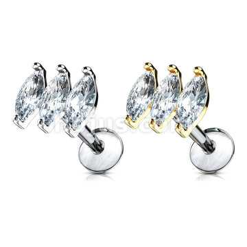 Triple Marquise CZ Prong Set Top 316L Surgical Steel Internally... - Image 5