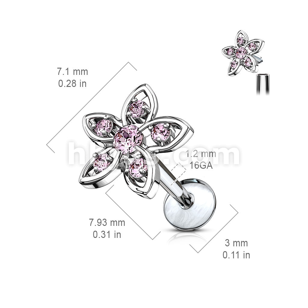 316L Surgical Steel CZ Set Flower Top 316L Surgical Steel Internally... - Image 5
