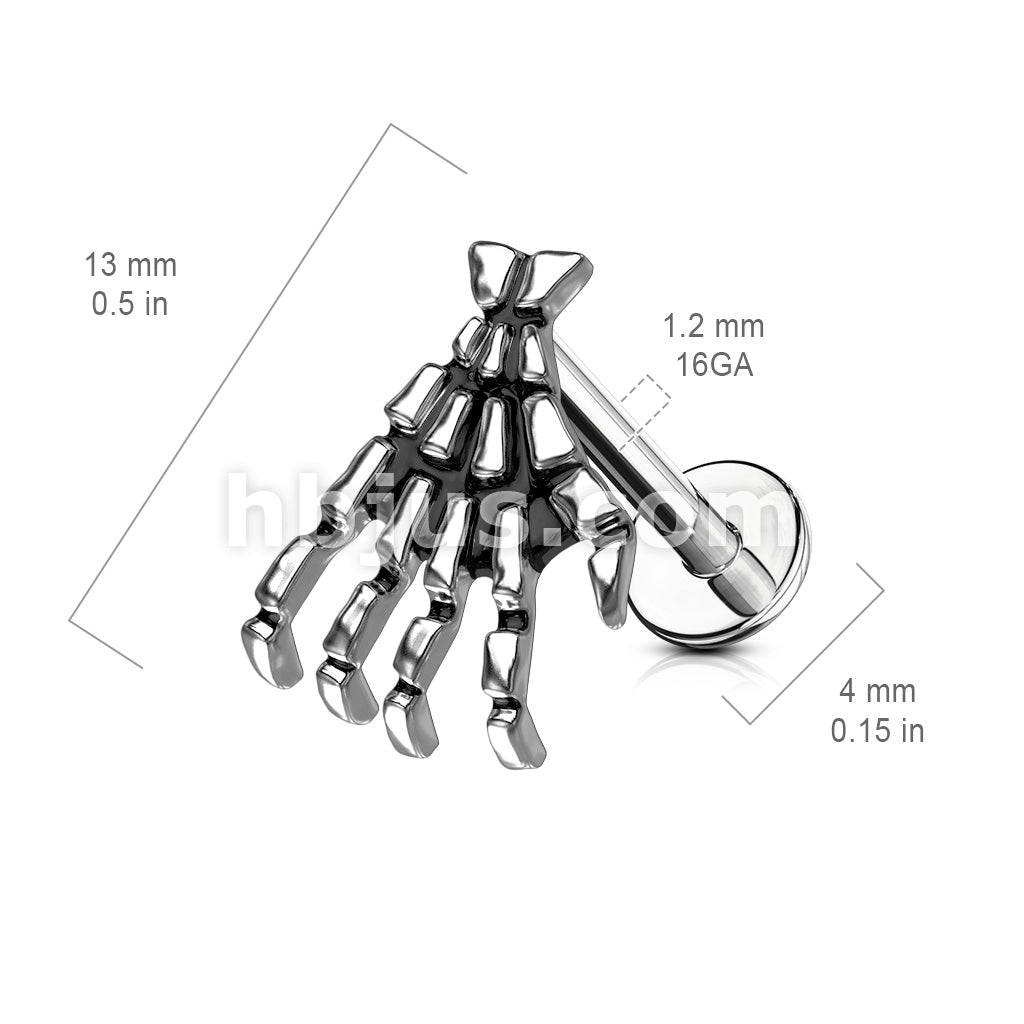 316L Surgical Steel Skull Hand Top 316L Surgical Steel Flat Back Studs... - Image 3