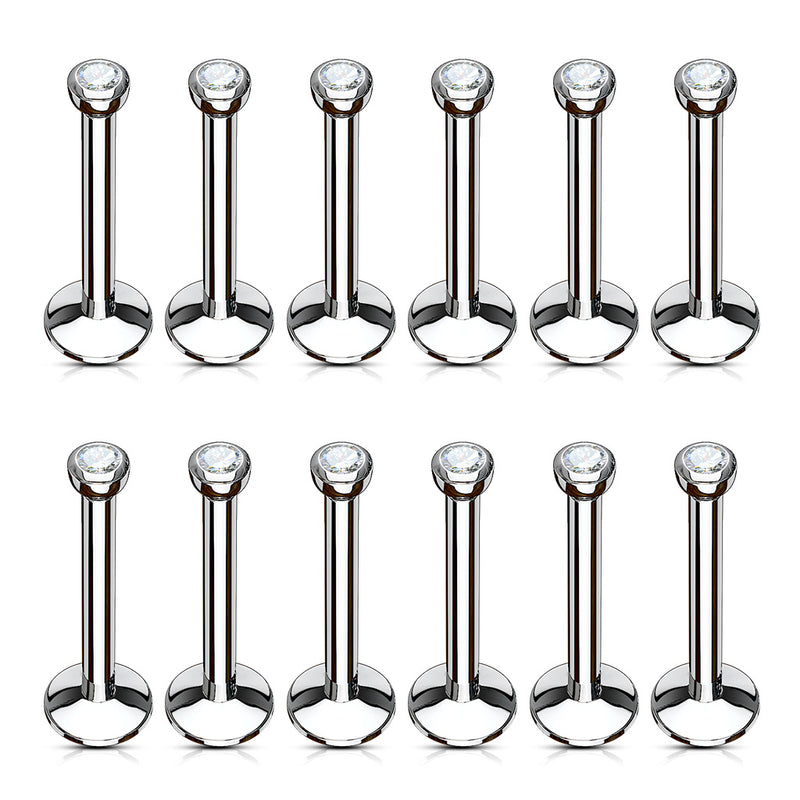 18GA Internally Threaded Labret with Press Fit Gem 316L Surgical Steel Pack (4 Sizes Available)