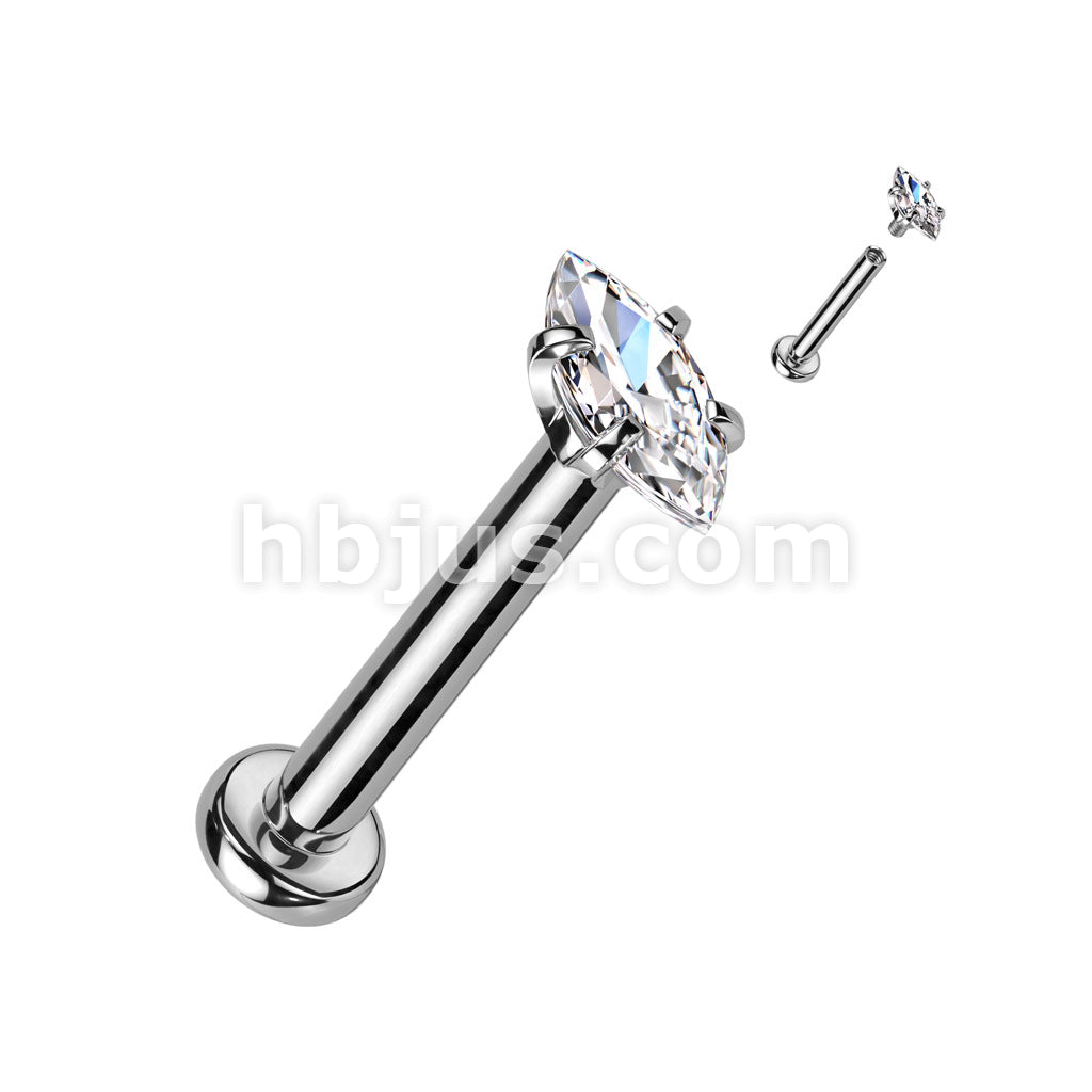 316L Surgical Steel Marquise CZ 316L Internally Threaded Labret,... - Image 2