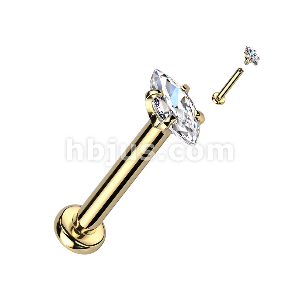 316L Surgical Steel Marquise CZ 316L Internally Threaded Labret,... - Image 3