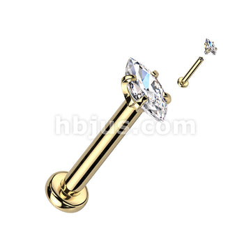316L Surgical Steel Marquise CZ 316L Internally Threaded Labret,... - Image 3