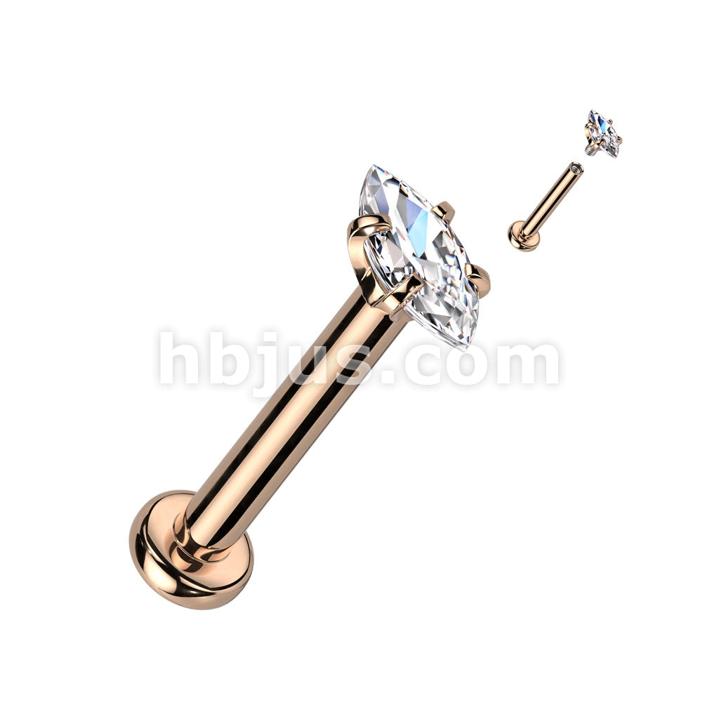 316L Surgical Steel Marquise CZ 316L Internally Threaded Labret,... - Image 5