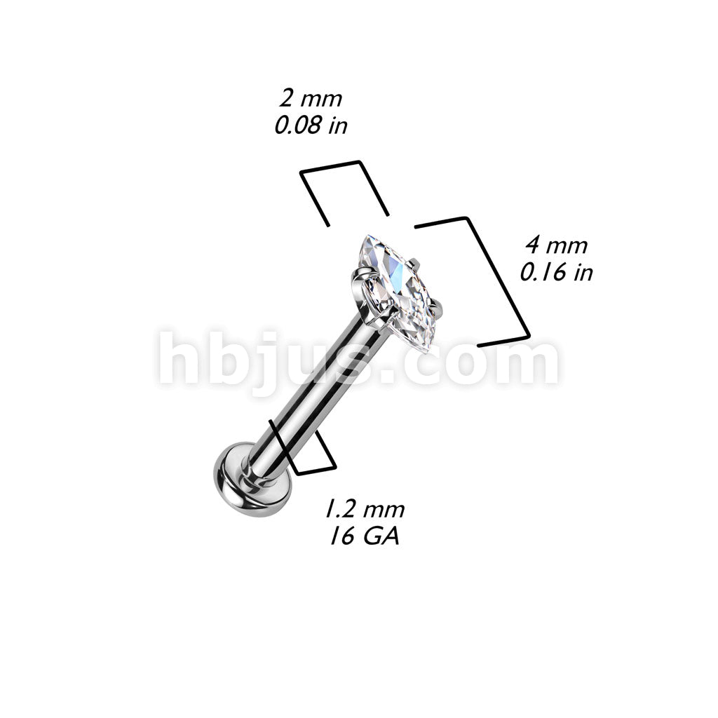 316L Surgical Steel Marquise CZ 316L Internally Threaded Labret,... - Image 6