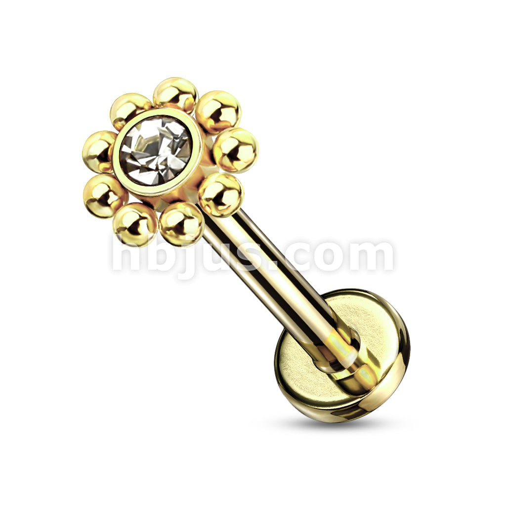 Steel Balls Around Gem Set Ball Top 316L Surgical Steel Internal Thread... - Image 3