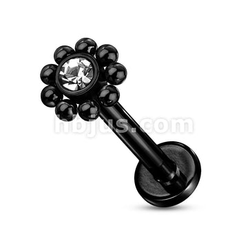 Steel Balls Around Gem Set Ball Top 316L Surgical Steel Internal Thread... - Image 4